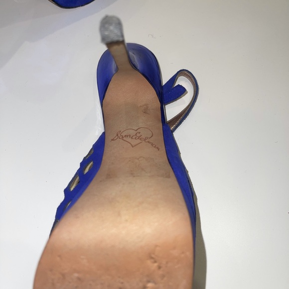 Sam Edelman Colbat Blue Open Toe Slingback Heels - Picture 3 of 3